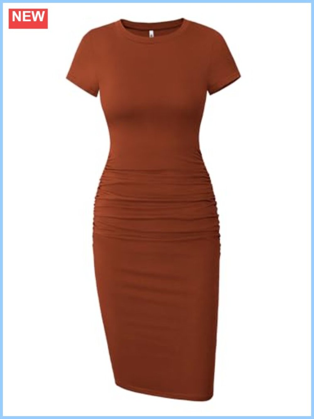 Missufe Short Sleeve Ruched Bodycon Midi Sundress Casual T Shirt Dress